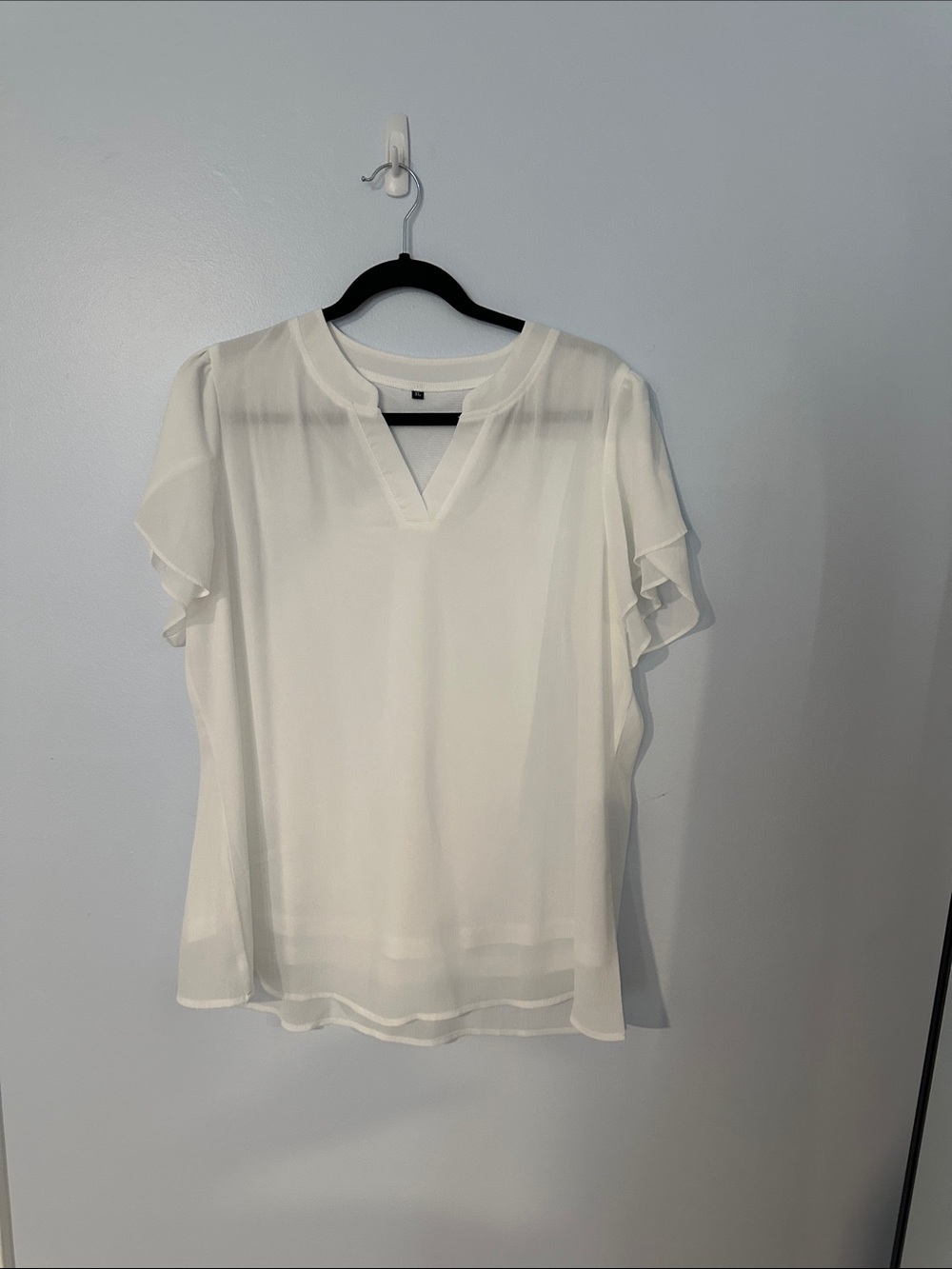 Women’s White Flutter Sleeve V-Neck Blouse